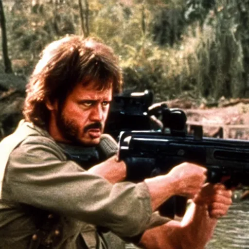 Image similar to A still of Garfield in Rambo First Blood (1982)