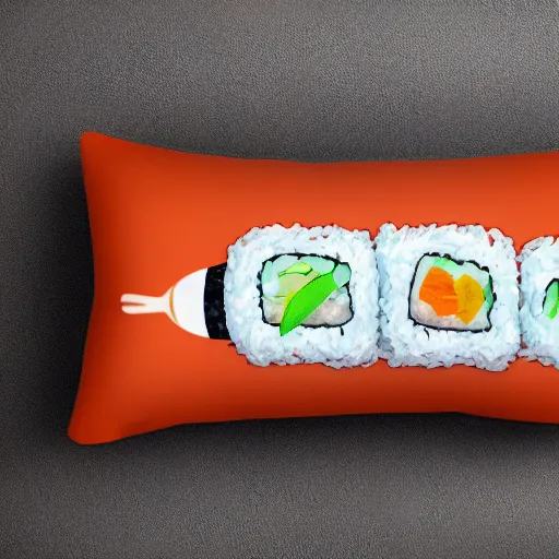 Prompt: a pillow in the shape of sushi, product photography, highly detailed, epic lighting, hyper photorealism, 8 k