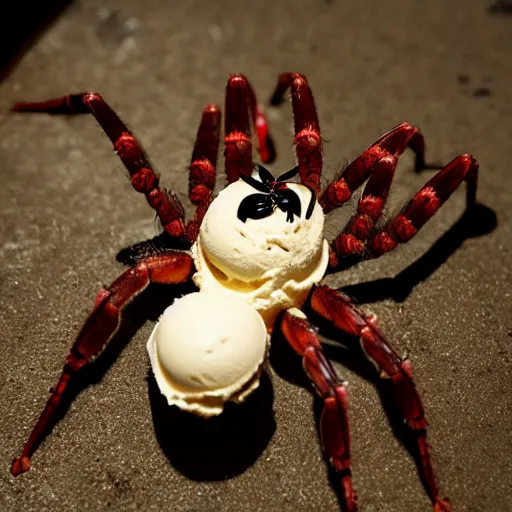 Prompt: a spider made of ice - cream