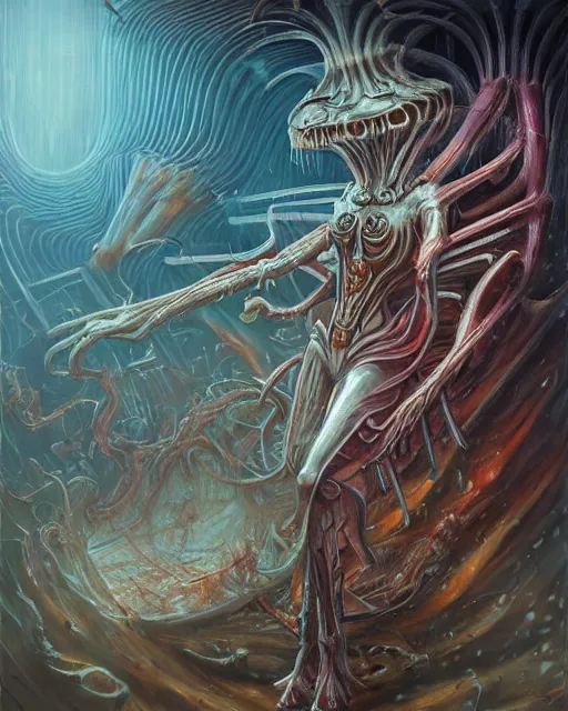 Image similar to burger king employee, by antonio j. manzanedo, giger, alex grey, android jones, wayne barlowe, philippe druillet, raymond swanland, cyril rolando, josephine wall, harumi hironaka, trending on artstation