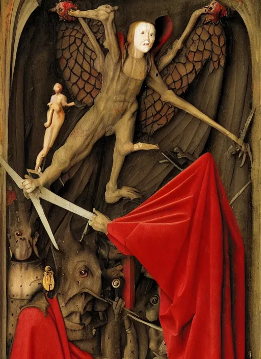 Image similar to red devil Gargoyle, Medieval painting by Jan van Eyck, Hieronymus Bosch, Florence