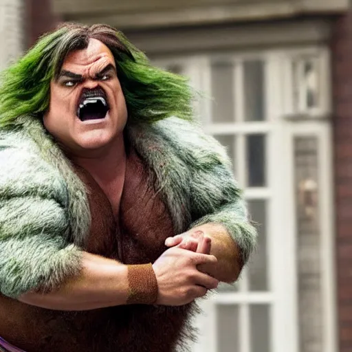 Image similar to movie still of jack black starring as blanka in the 2 0 2 6 live action street fighter movie