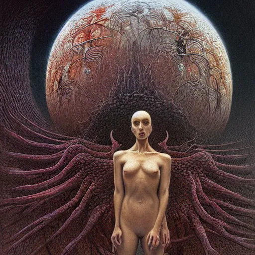 Image similar to an amazing masterpiece of art by gerald brom, Zdzisław Beksiński, crazed