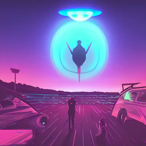 Image similar to a ufo, retrowave epic art, trending on art station