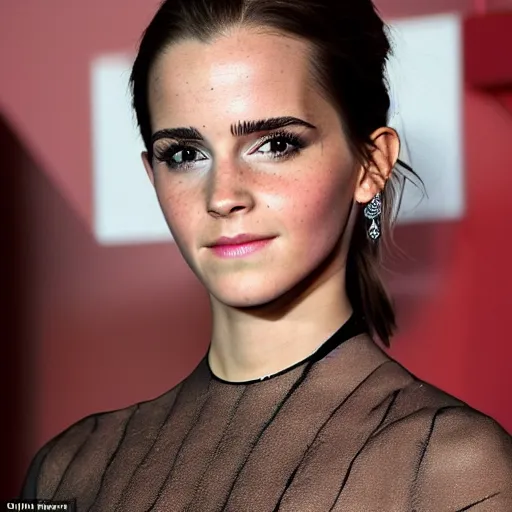 Image similar to a full - figure profile photograph of a woman who is a genetic combination of emma watson and kim kardashian