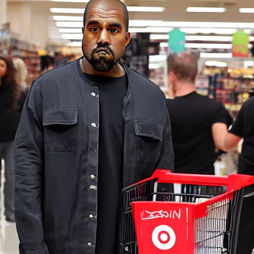 Prompt: kanye west goes goblin mode in the middle of a target aisle