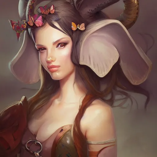 Prompt: elephant with butterfly ears, cute and adorable, pretty, beautiful, dnd character art portrait, matte fantasy painting, deviantart artstation, by jason felix by steve argyle by tyler jacobson by peter mohrbacher, cinema
