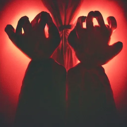 Prompt: A demon holding hands with a scary clown, creepy, dramatic lighting