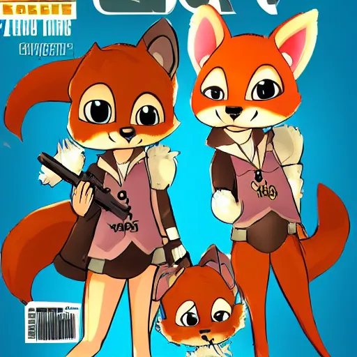 Prompt: 7 0's comic magazine cover of a female furry mini cute style, maple story and zootopia, maple story gun girl, fox from league of legends chibi, soft shade, soft lighting