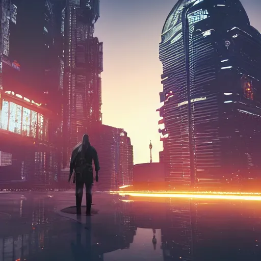 Image similar to cyberpunk architect constructing an adventure, 4 k, dramatic lighting