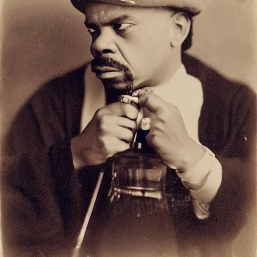 Prompt: ice - t, iced tea with a straw, by julia margaret cameron 1 8 8 0 s, realistic, body shot, sharp focus, 8 k high definition, insanely detailed, intricate, elegant