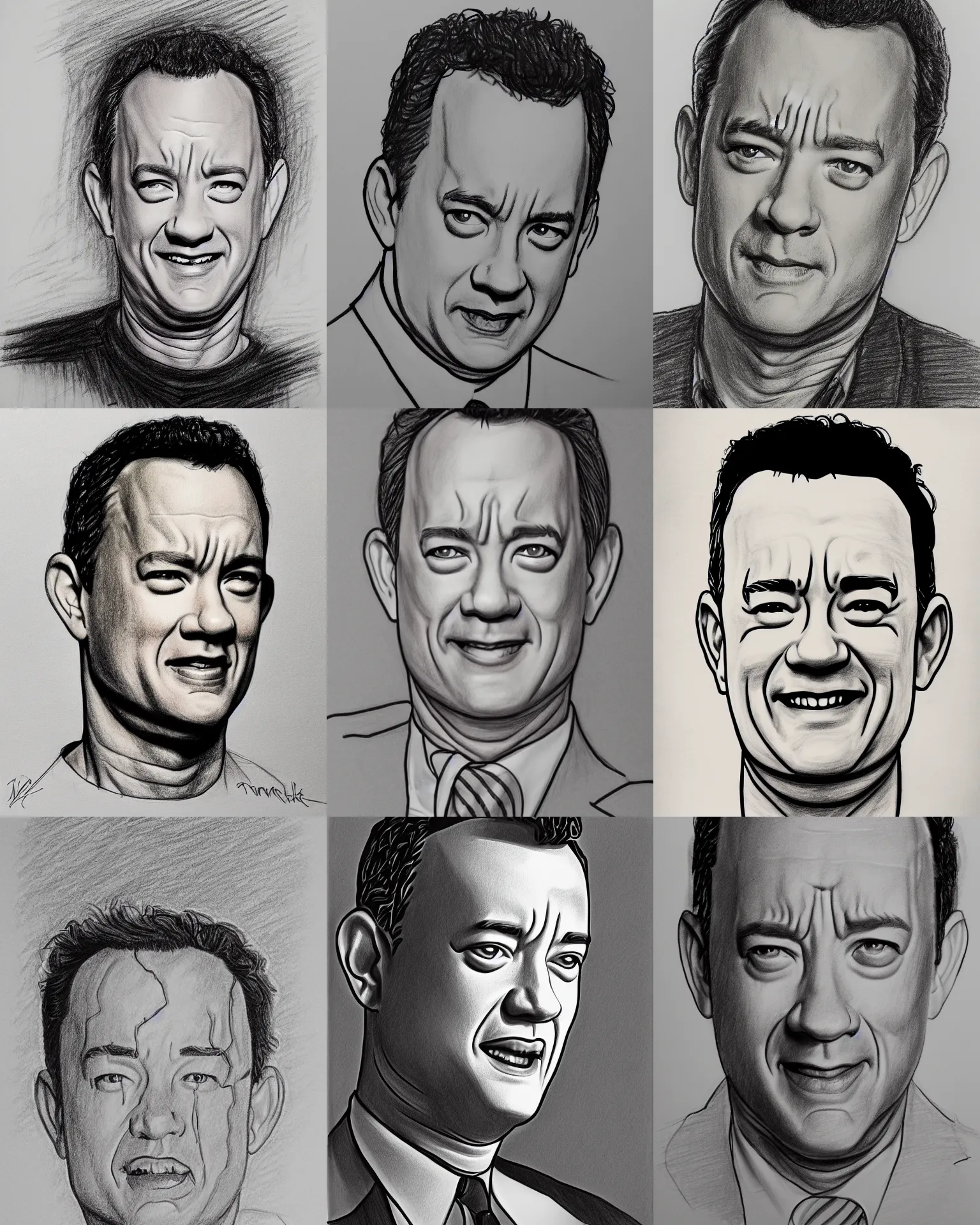 Prompt: linework preliminary drawing of tom hanks, by mark smith