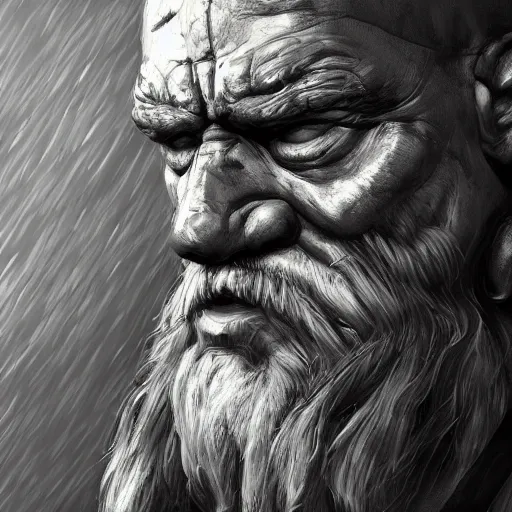 Image similar to historic fantasy, closeup portrait of an old strong man, armor, midday, city market, depth, digital art, trending on artstation