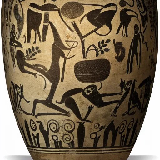 Image similar to medium-shot studio photo of an ancient greek vase with frogs and ornaments, British museum,