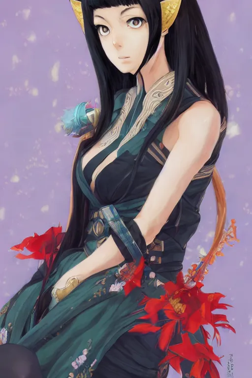 Prompt: An anime portrait of Nico Robin as a beautiful woman with fox ears wearing a kimono from Skyrim, by Stanley Artgerm Lau, WLOP, Rossdraws, James Jean, Andrei Riabovitchev, Marc Simonetti, and Sakimichan, large brush, low detail, trending on artstation