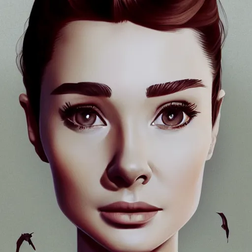 Image similar to portrait of audrey hepburn, highly detailed vfx portrait, unreal engine, sharp focus, smooth, greg rutkowski, loish, rhads, beeple, caspar david friedrich, makoto shinkai and lois van baarle, ilya kuvshinov, rossdraws, elegent, tom bagshaw, alphonse mucha, global illumination, detailed and intricate environment