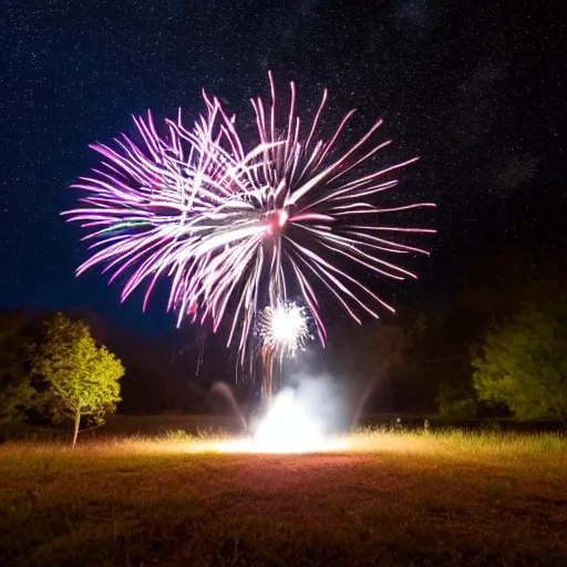 Prompt: fireworks shooting out from a well, in the starry sky 4k detailed