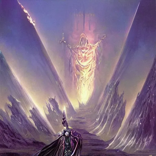 Image similar to sci - fi necromancer, art by bruce pennington