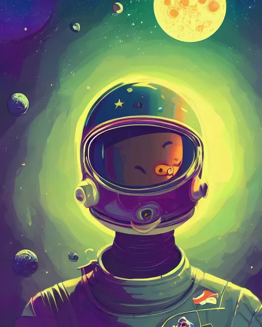 Prompt: an Astronaut lie relaxed on a crescent moon between the stars and the planets in outer space, cosmonaut psychedelic style, post grunge concept art,4k, illustration, trending on artstation by josan gonzalez and tyler edlin