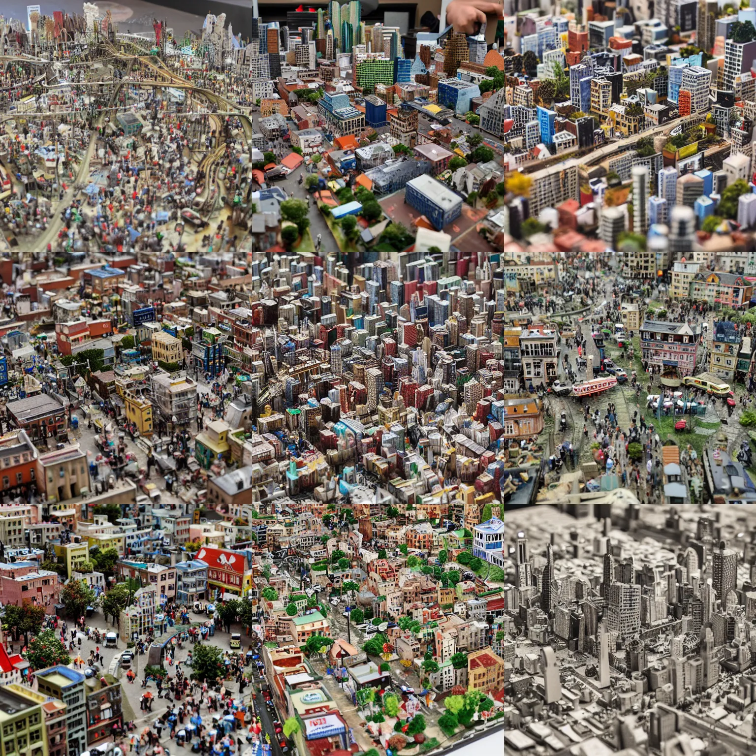 Prompt: miniature model of a crowded city