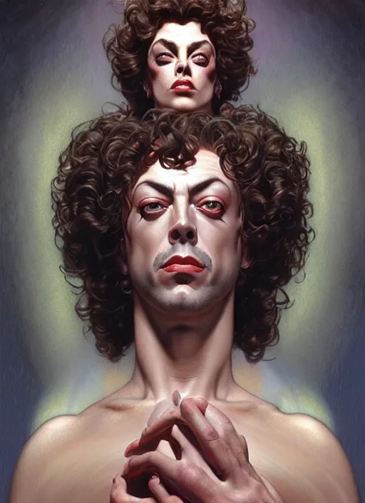 Prompt: perfectly detailed tim curry legend!! blessed by nature with ever - increasing physical mental perfection, symmetrical! intricate, sensual features, highly detailed, biblical divine holy perfection!! digital painting, artstation, concept art, smooth, sharp focus, illustration, art by artgerm and greg rutkowski and alphonse mucha