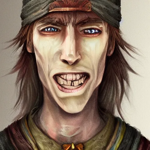 Image similar to Chawick the Fail Wizard, a young scrawny man in ragged and stained wizard's robes and hat. 8k resolution, full-length portrait, digital painting, fantasy art.