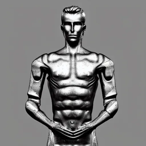 Image similar to “a realistic detailed photo of a guy who is an attractive humanoid who is half robot and half humanoid, who is a male android, David Beckham, shiny skin, posing like a statue, blank stare”