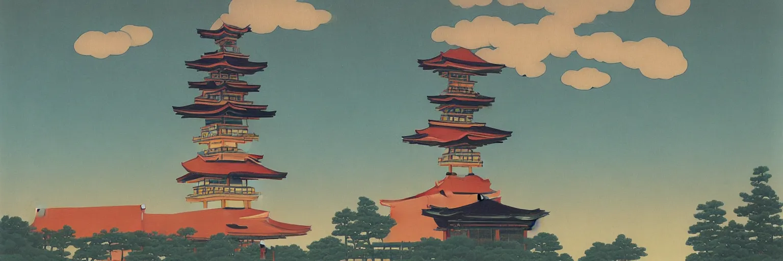 Prompt: japanese pagoda painting magritte