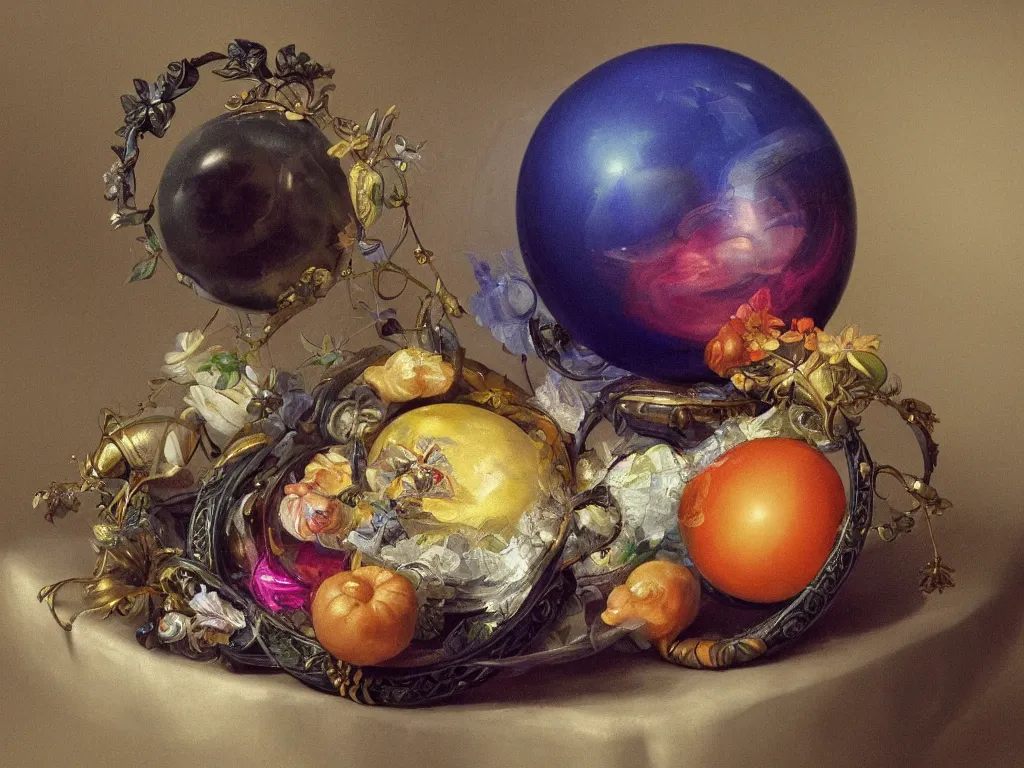 Image similar to the orb of time, sunlight study, art nouveau, by cornelis de heem and ( ( ( ( lisa frank ) ) ) ), 8 k, sharp focus, octane render, ( ( ( ( kauai ) ) ) )