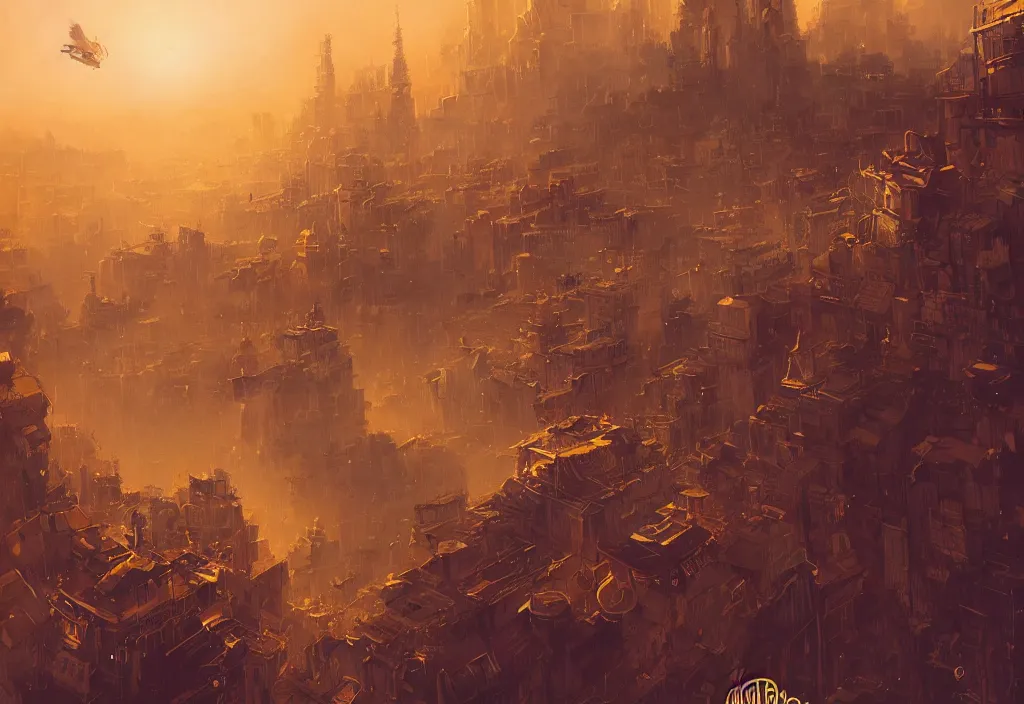 Prompt: flying steampunk city in the clouds with ceppelins by alena aenami, digital art, 4 k, trending on artstation, impressive, epic composition, highly detailed, golden hour