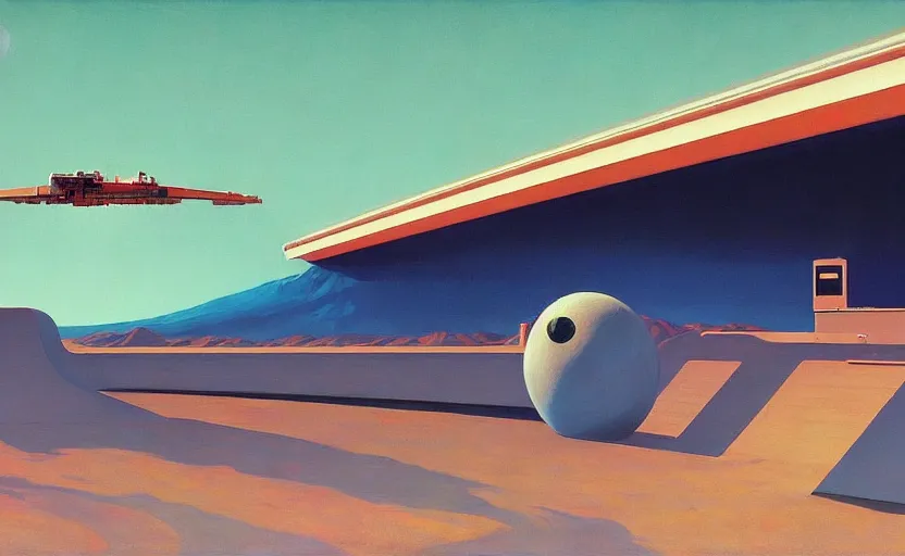 Prompt: A space station on the edge of the space, very coherent, painted by Edward Hopper, Wayne Barlowe, painted by James Gilleard, airbrush, art by JamesJean