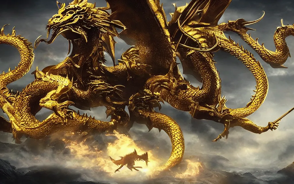 Prompt: golden dragon, epic, legendary, cinematic composition, stunning atmosphere