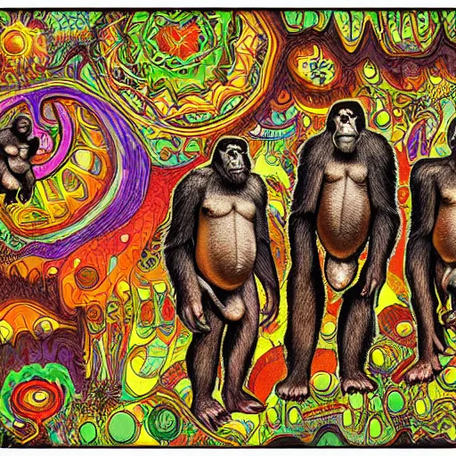 Prompt: stoned ape theory, psilocybin mushrooms, abstract, evolution