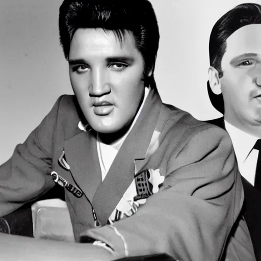 Image similar to elvis presley living in argentina with hitler as his roommate, ultra detailed, 8 k