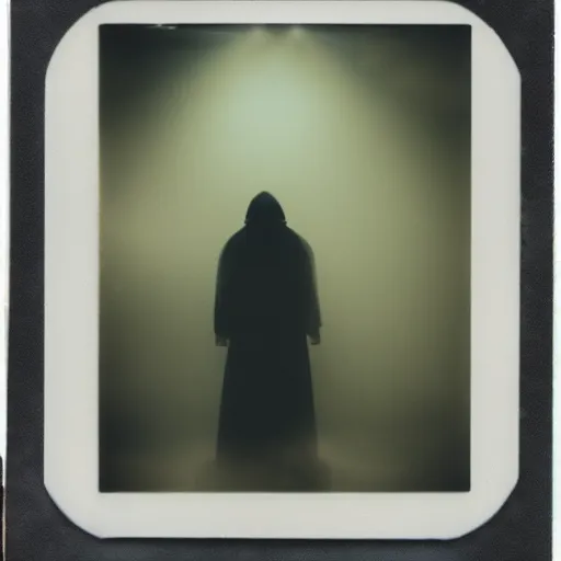 Image similar to you are lost in the backrooms, ghost, polaroid, laminal space, foggy