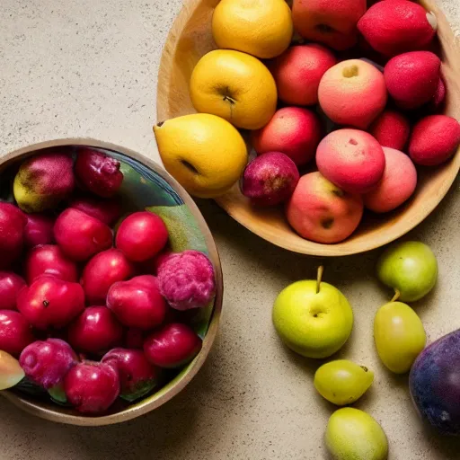 Image similar to a fruit bowl, view from above, movie still, 8 k