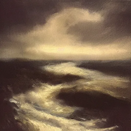 Image similar to “a storm by a town oil panting”