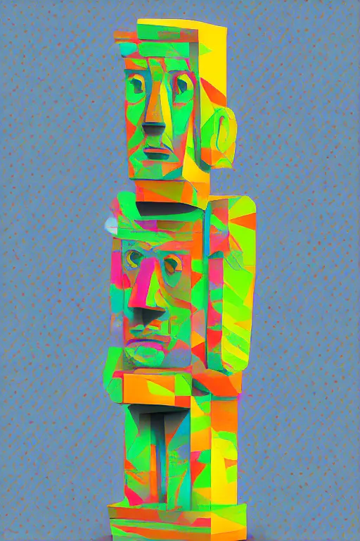 Image similar to cubist moai statue cutout digital illustration cartoon colorful beeple