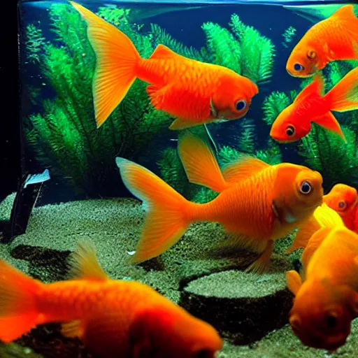 Image similar to extremely obese beautiful colorful goldfish in an aquarium, photography