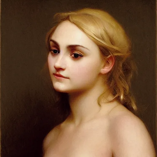 Prompt: portrait of annasophia robb, blond hair, scar on cheek, bouguereau