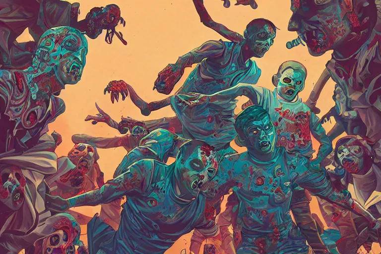 Image similar to zombies having a fight, tristan eaton, victo ngai, artgerm, rhads, ross draws