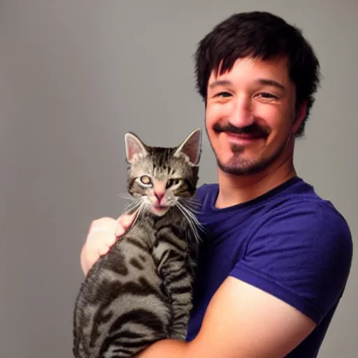 Image similar to Mark Fischbach holding a kitty, photo