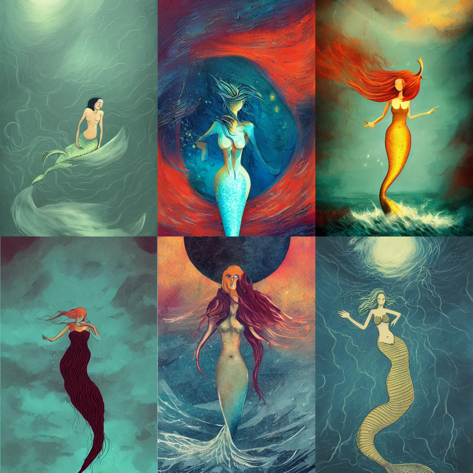 Prompt: illustration of a mermaid in a storm, bauhaus style, by Anato Finnstark