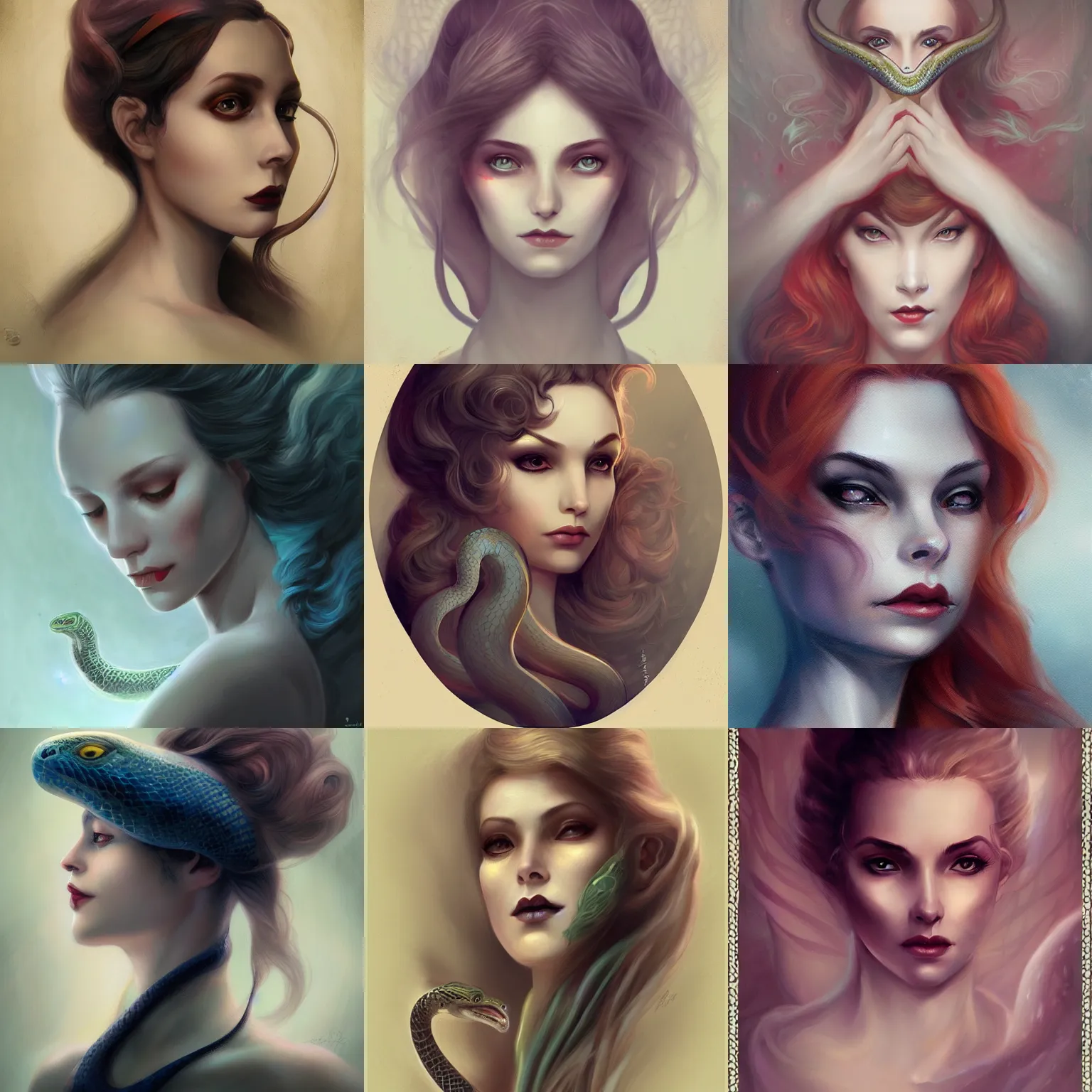 Image similar to portrait of a woman with a snake inspired by Charlie bowater,Anna Dittmann