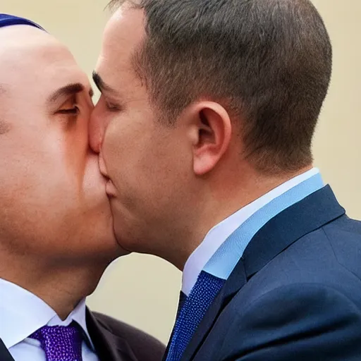 Image similar to benjamin netanyahu kissing naftali bennet, realistic, detailed