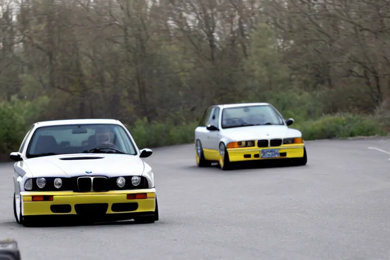 Prompt: minion driving an e36 bmw