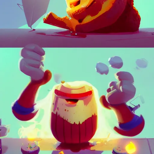 Image similar to the angry french toast was alive, cute pixar character, volumetric lighting, dynamic composition, fantasy, hyper detailed, ultra realistic, sharp focus, octane render, concept art by sachin teng and sergey kolesov and ruan jia and heng z