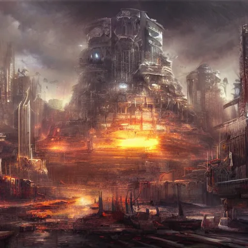 Image similar to landscape of apocalypse city, by stanley artgerm lau