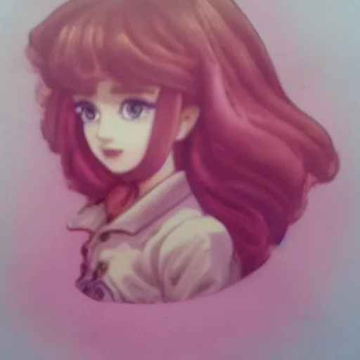 Image similar to beautiful pink little girl, profile picture, vintage fashion, highly detailed, reflection, realistic artwork, hd, inspired by jojo bizarre adventure