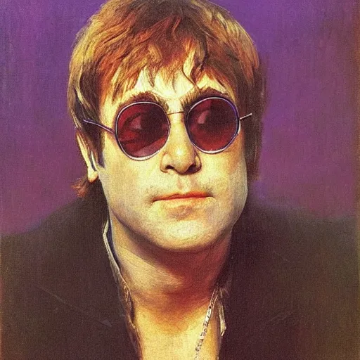 Prompt: portrait of elton john lennon thoughtful in 1 9 7 0 by ilya repin